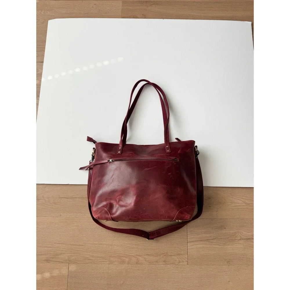 Leather Tote Shoulder Bag Red Laptop Szone Minimal Chic Large Travel Work